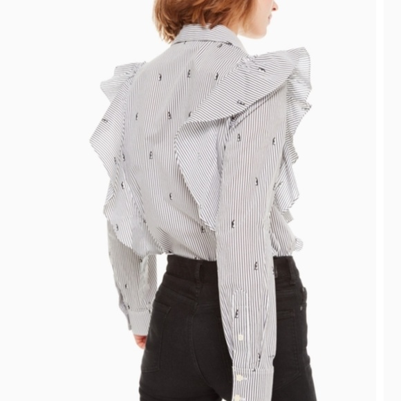 Like New Kate Spade Penguin Ruffle Top Shirt Blouse - Picture 2 of 6